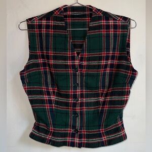 Vintage Green Plaid Wool Crop Vest
